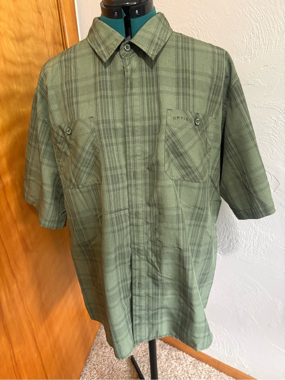 Orvis Green Plaid Short-Sleeve Button-Down Shirt